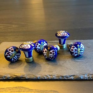 Porcelain and brass - handmade drawer pulls - 6 in total